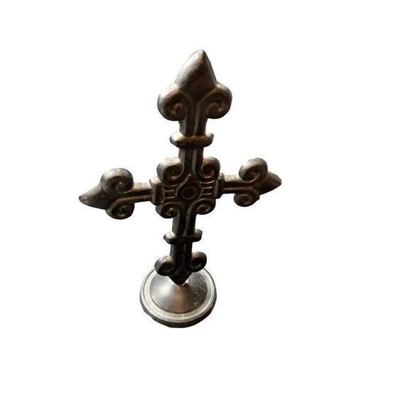 Antique-Style Cross With Fleur-De-Lis Design 12 Inch Tall - Picture 4 of 9